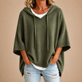 Knit Poncho with Hood in Military Green