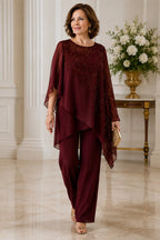 Embroidered Chiffon Overlay Mother of the Bride Pant Suit